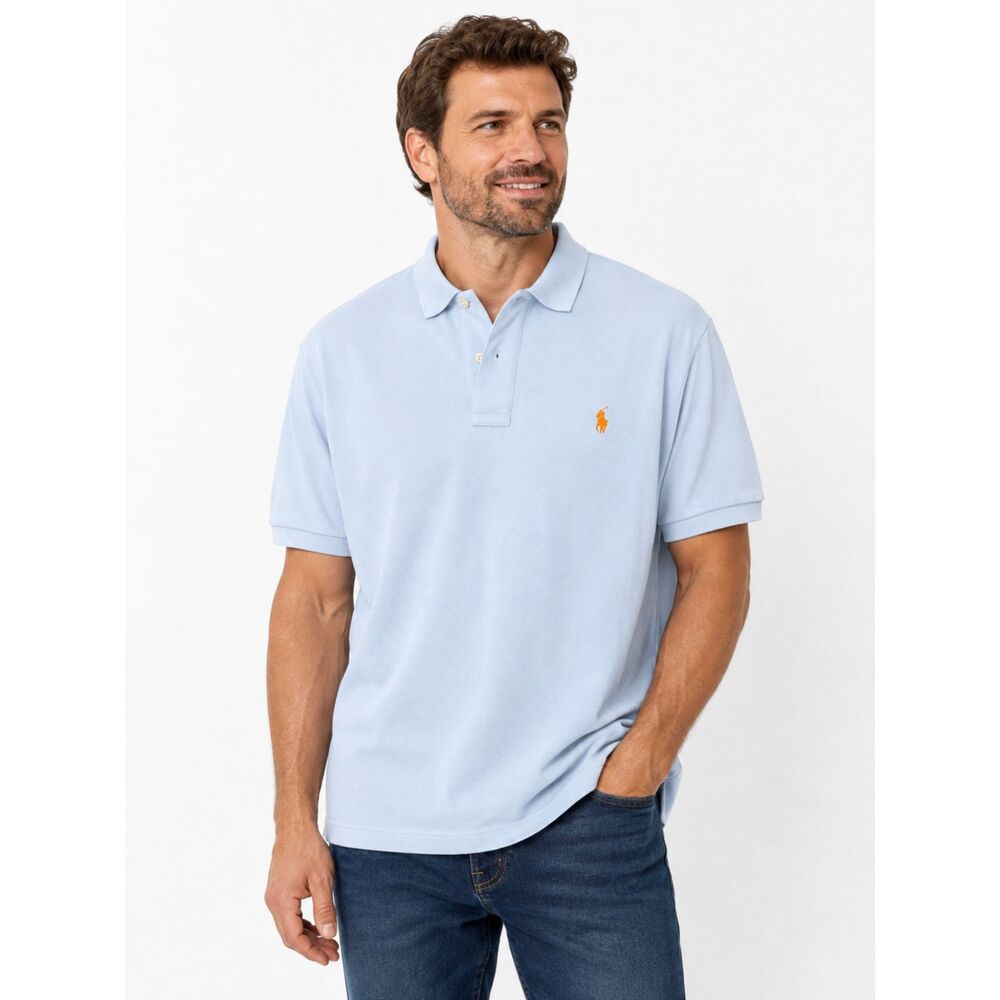 Polo Ralph Lauren Men’s XL Light Blue Polo Shirt 100% Cotton Orange Pony